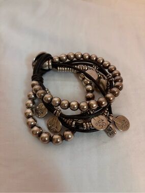 UNO de 50 Leather and Silver Tone Multi Layer Bracelet